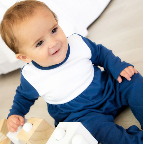 Long Sleeve Navy  Color Block Romper