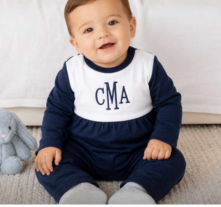 Long Sleeve Navy  Color Block Romper