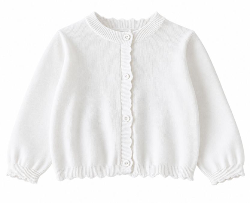 White Scallop Trim Knit Cardigan