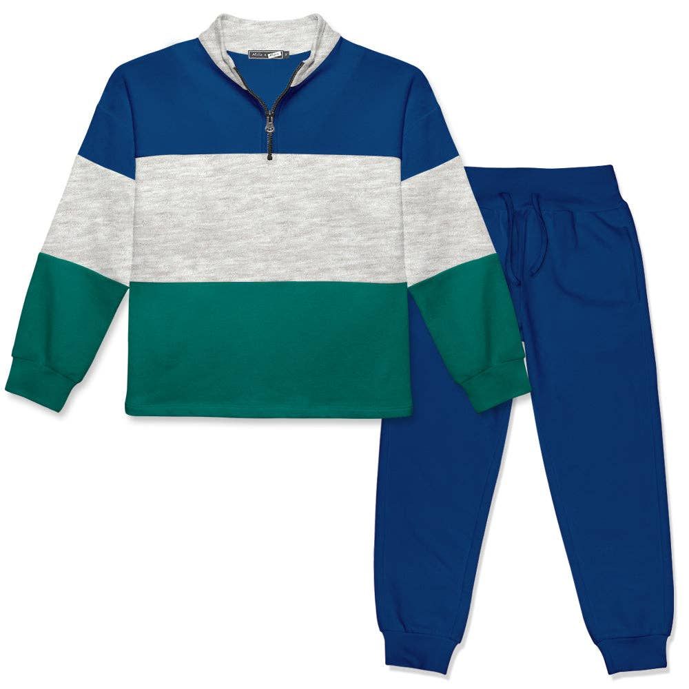 Boys Gray &amp; Blue Color Block Jogger Set