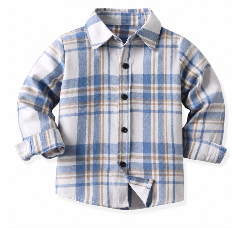 Cream &amp; Blue Flannel Button Up