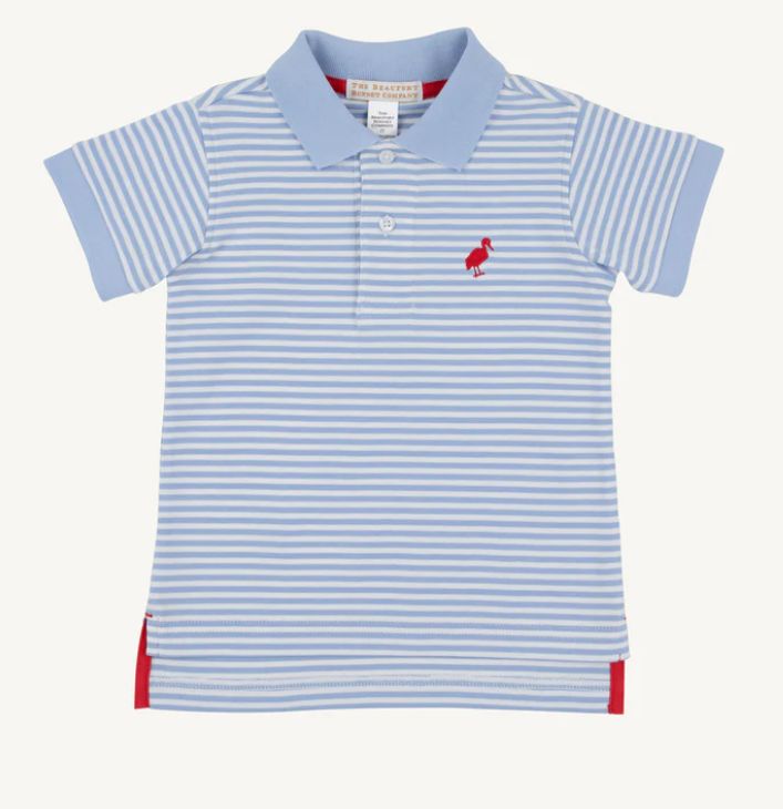 Prim and Proper Polo SS-Pima - Beale Street Blue Stripe/Beale Street Blue/Richmond Red