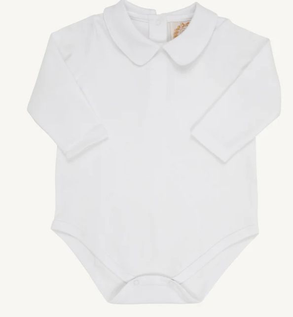 Worth Ave White Pima Peter Pan LS Onesie