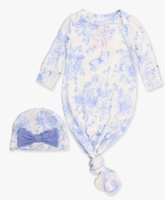 Periwinkle Butterfly Toile Bamboo Gown &amp; Hat Set