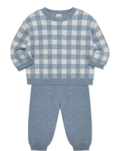 Gingham Blue Sweater Outfit