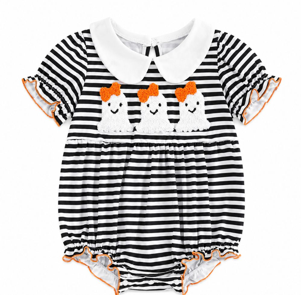 Peter Pan Collar Black &amp; White Stripe Ghost Romper