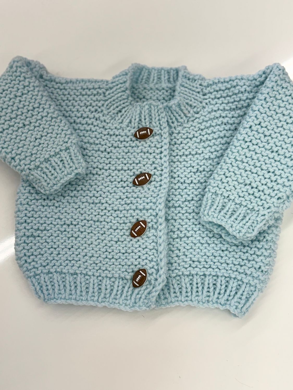 Handmade Crochet Baby Cardigan- Blue Football