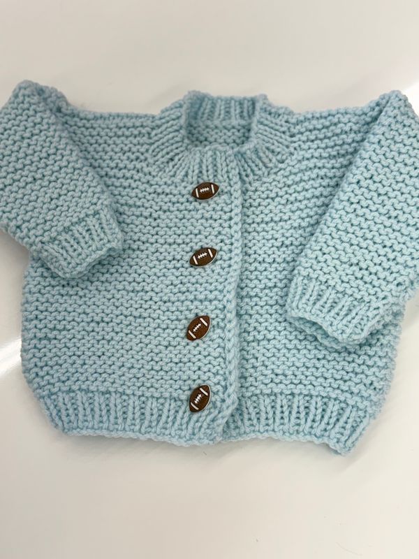 Handmade Crochet Baby Cardigan- Blue Football