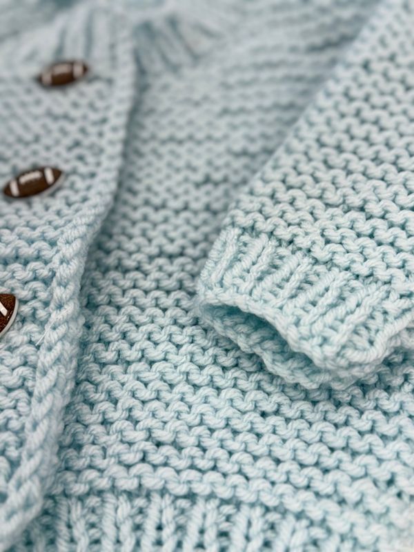 Handmade Crochet Baby Cardigan- Blue Football