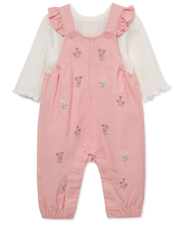 Girls Pink Floral Overall Set
