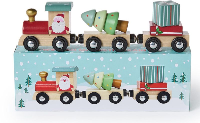 Santa 3 Pc Wooden Magnetic Train Set Box