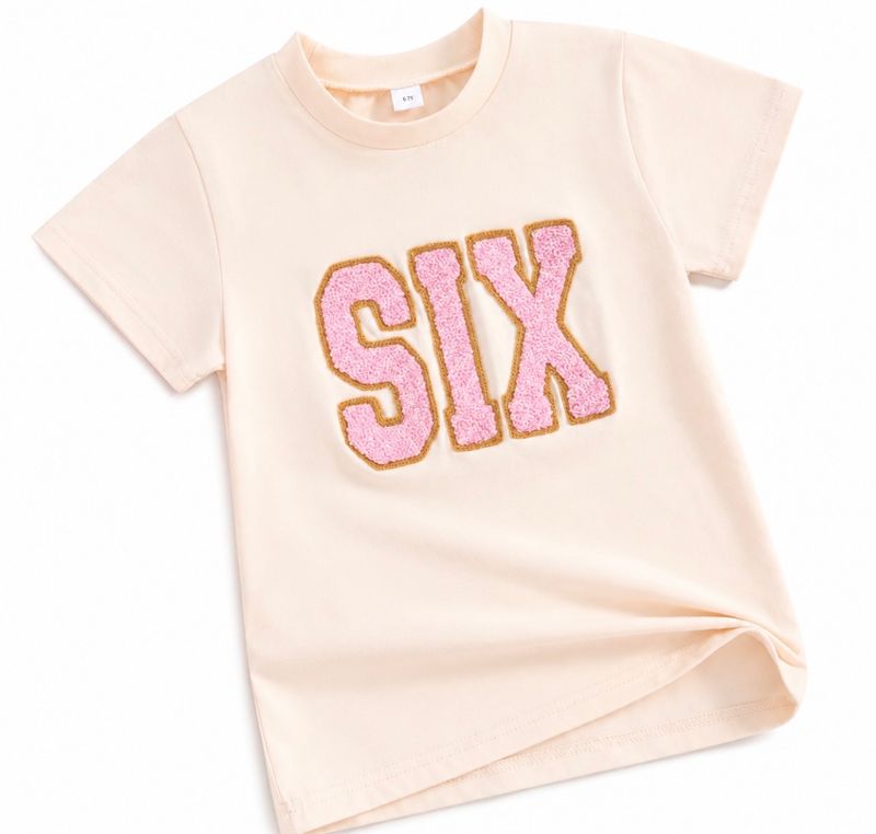 Girls Chenille Six Birthday T Shirt