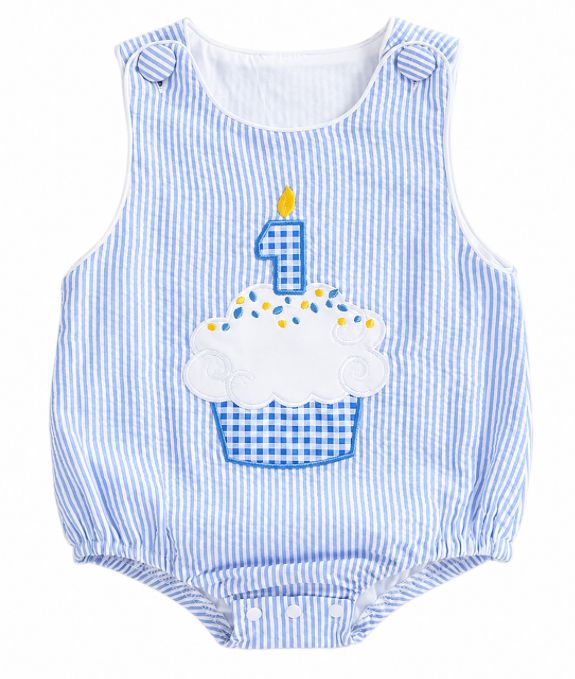 One Cupcake Blue Seersucker Bubble