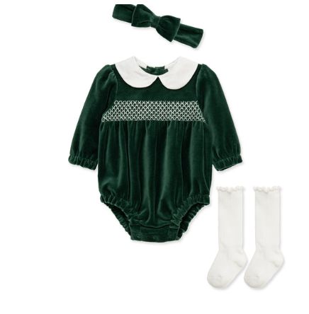 Green Velvet Holiday Romper Set