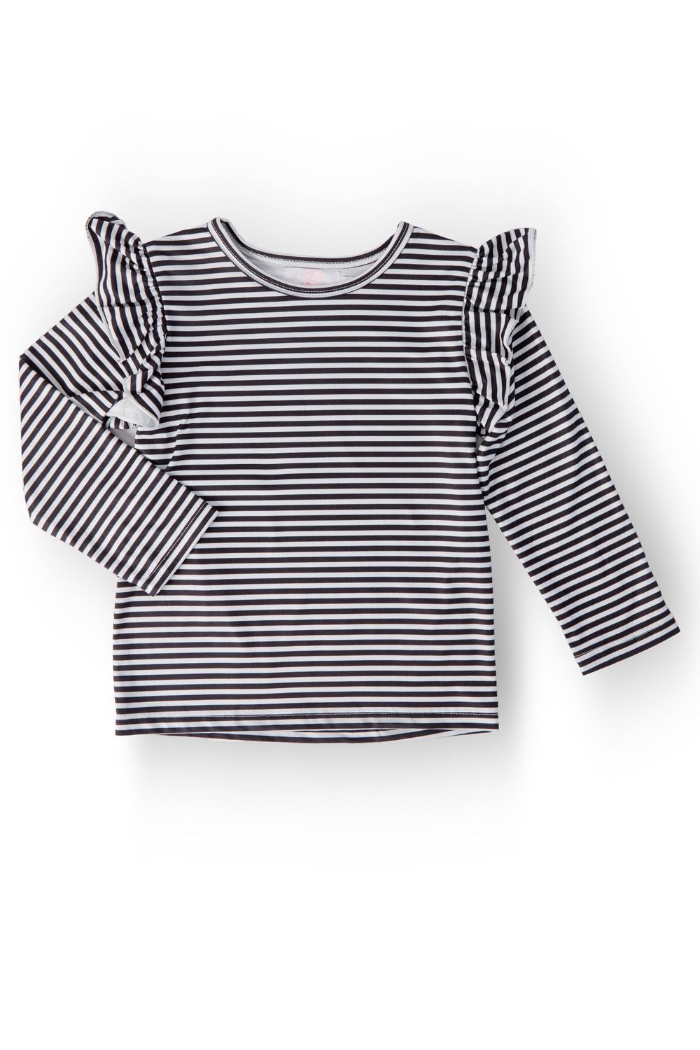 Black &amp; White Stripe L/S Ruffle Tee