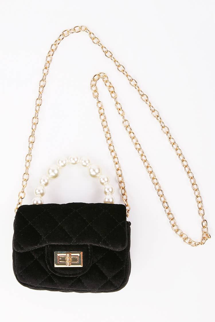 Black Velvet Purse with Pearl Handle