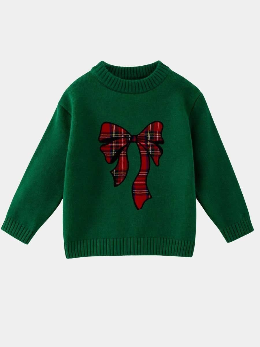 Green Plaid Bow Christmas Sweater