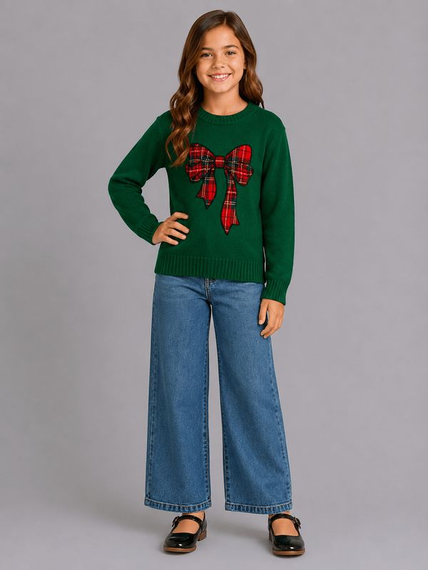 Green Plaid Bow Christmas Sweater