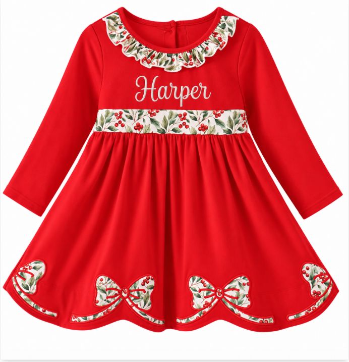 Red Holiday Bow Ruffle Dress