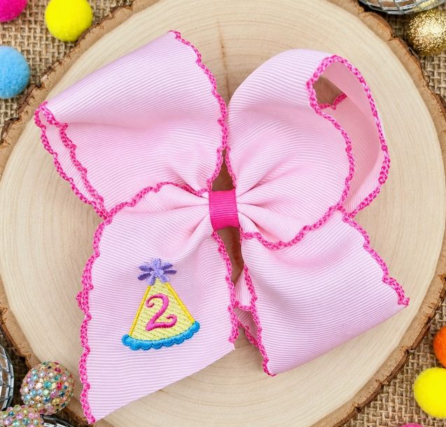 Birthday Girl Party Hat Hair Bow Moonstitch