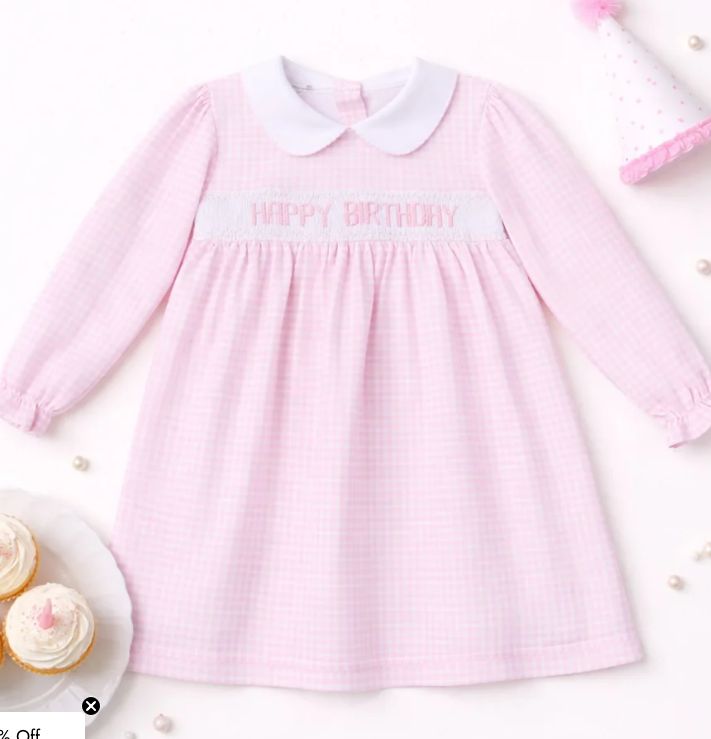 Smocked LS Happy Birthday Dress
