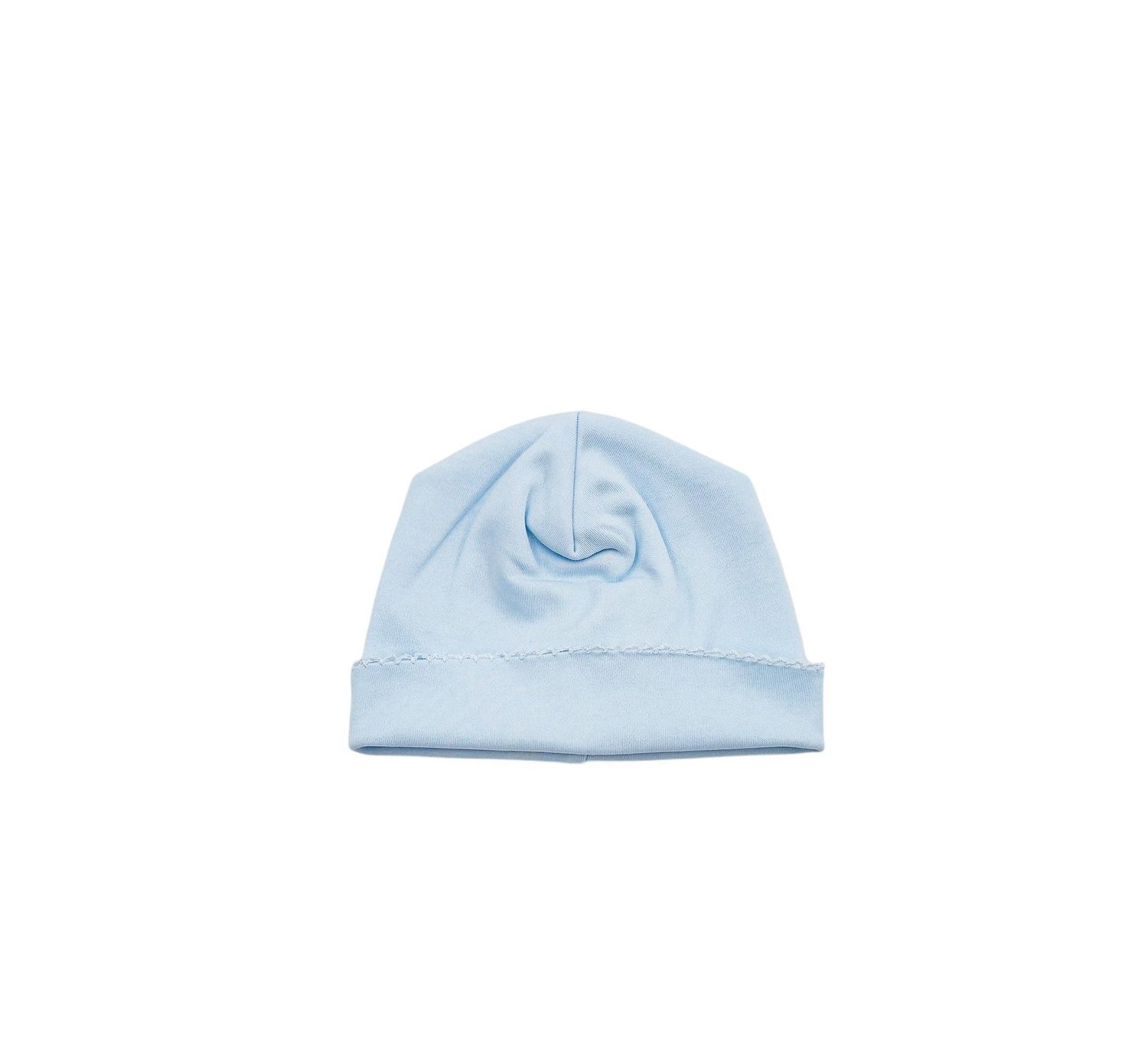 Newborn Hat  Blue w/ White Picot