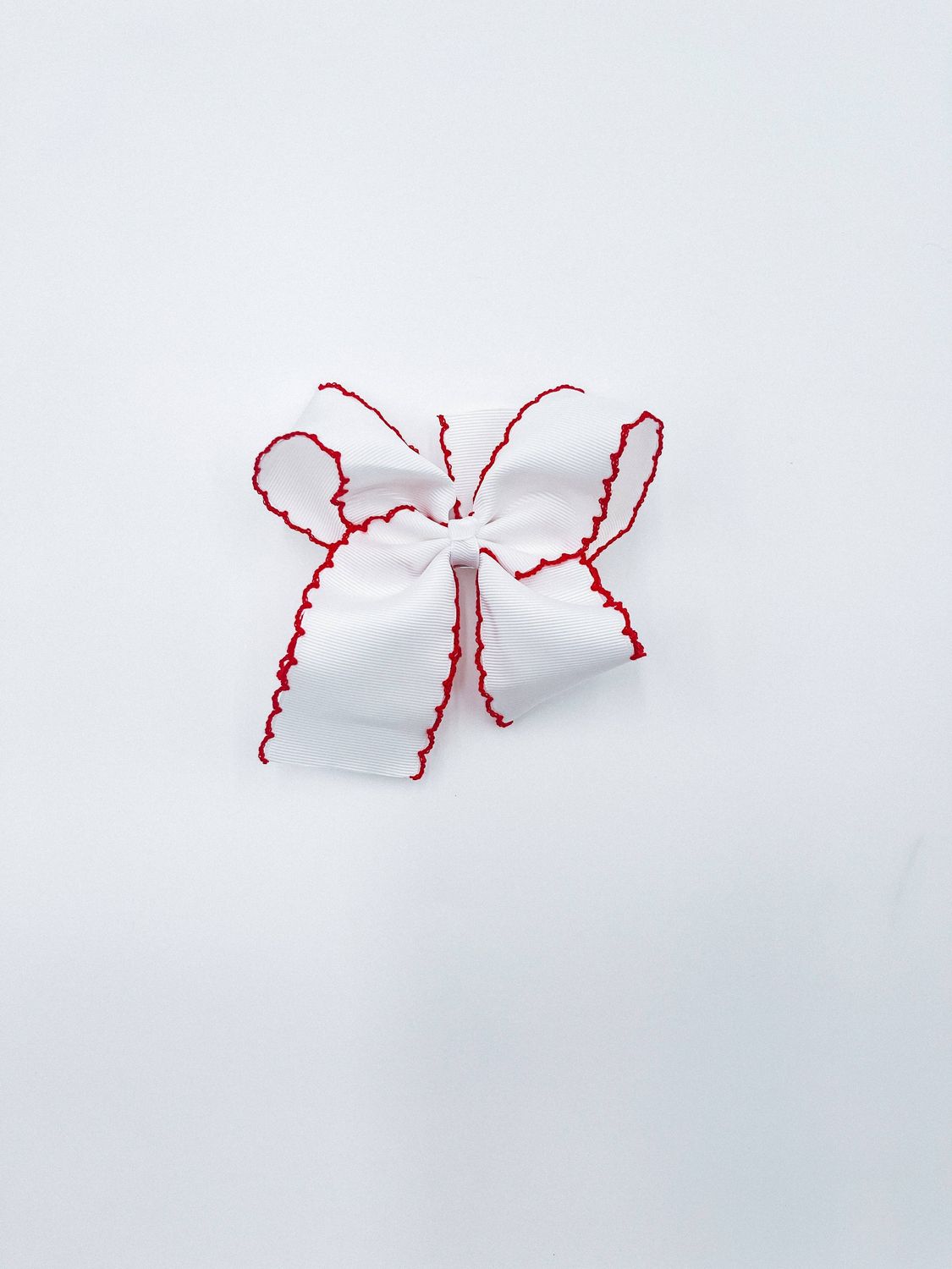 Large White w/ Red Picot Trim Bow