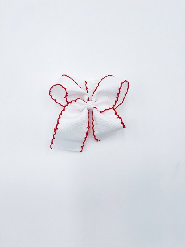 Large White w/ Red Picot Trim Bow