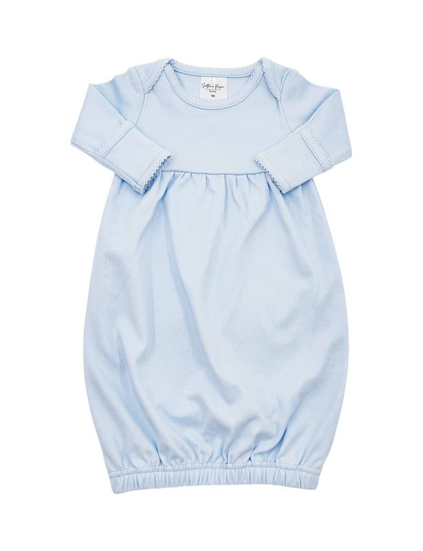 Organic Cotton Gown- Blue W White Picot