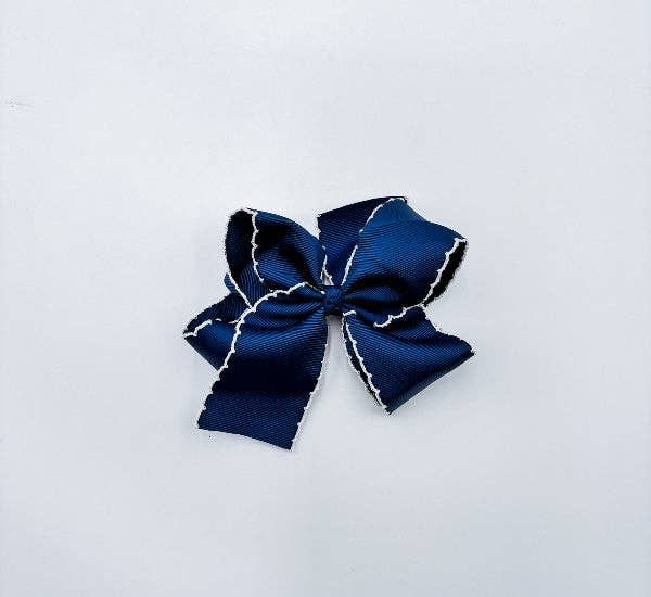 Large  Navy w/ White Picot Trim Bow
