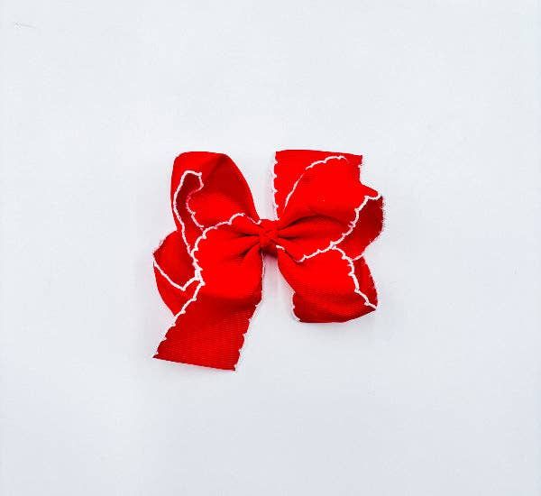 Large Red w/ White Picot  Trim Bow