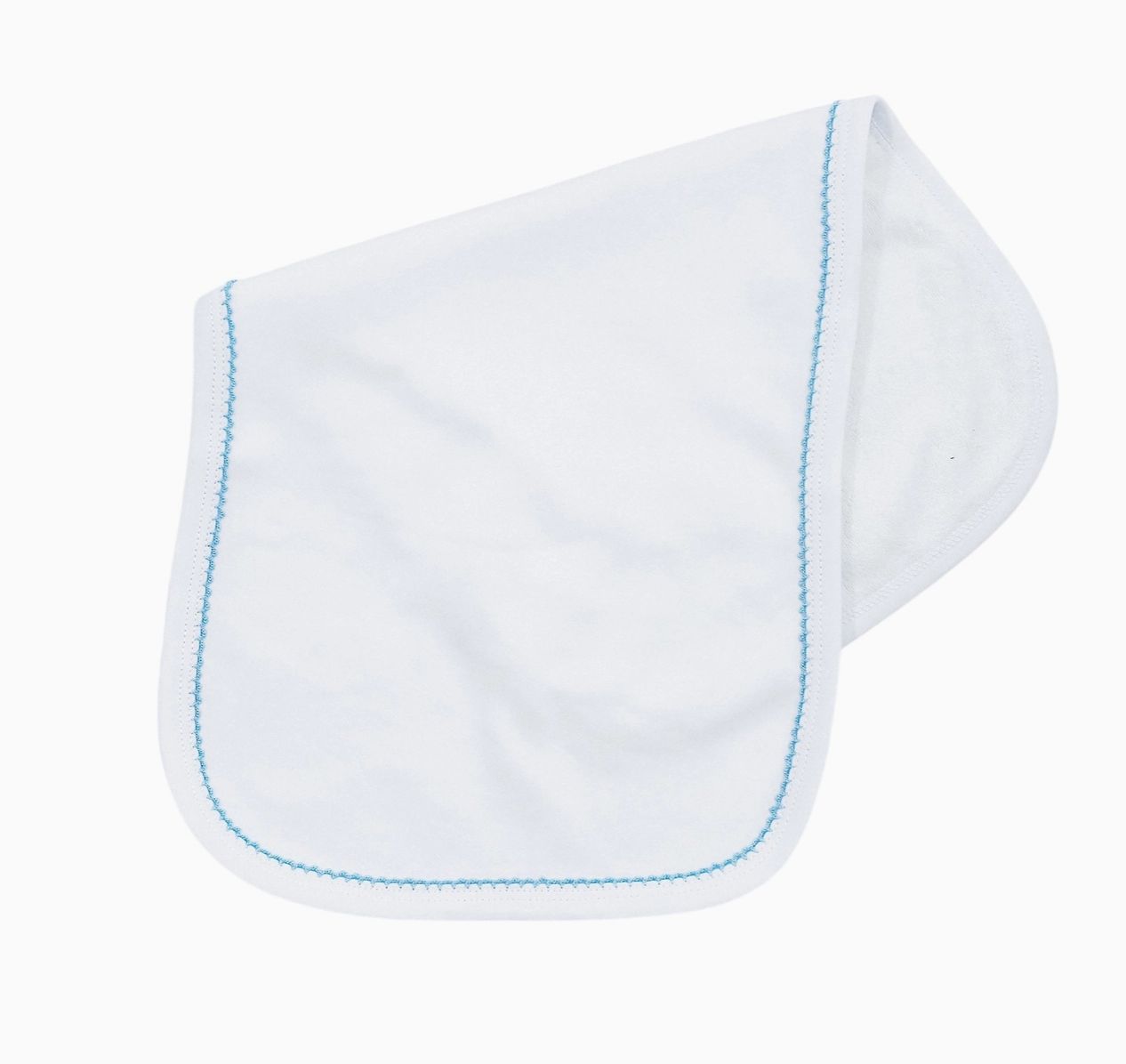 Burp Cloth White W/Blue Picot Trim