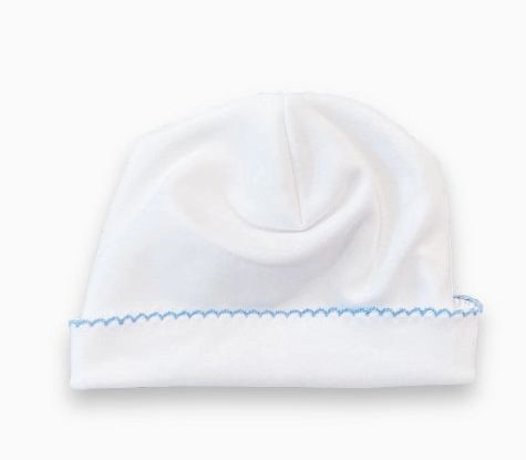 Newborn Hat White w/Blue Picot
