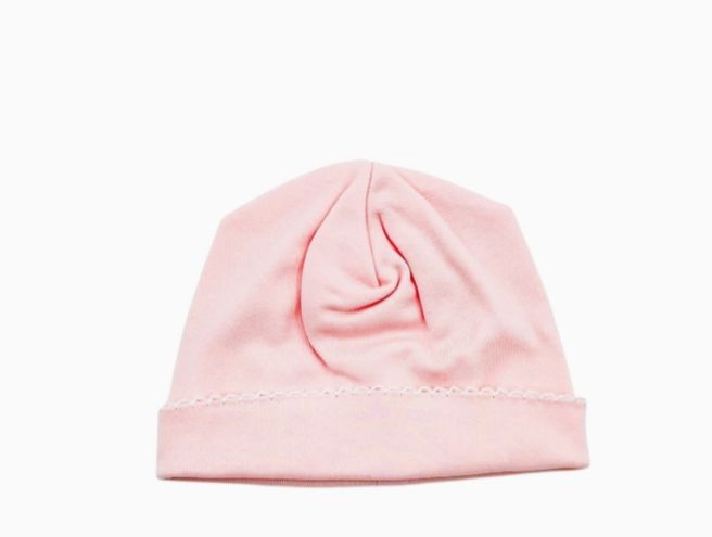 Newborn Hat Pink w/White Picot