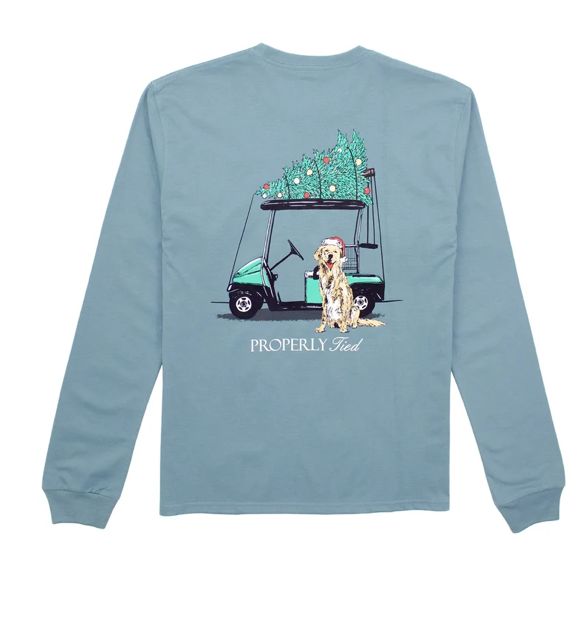 Boys Santa's Caddy LS Steel Blue T Shirt