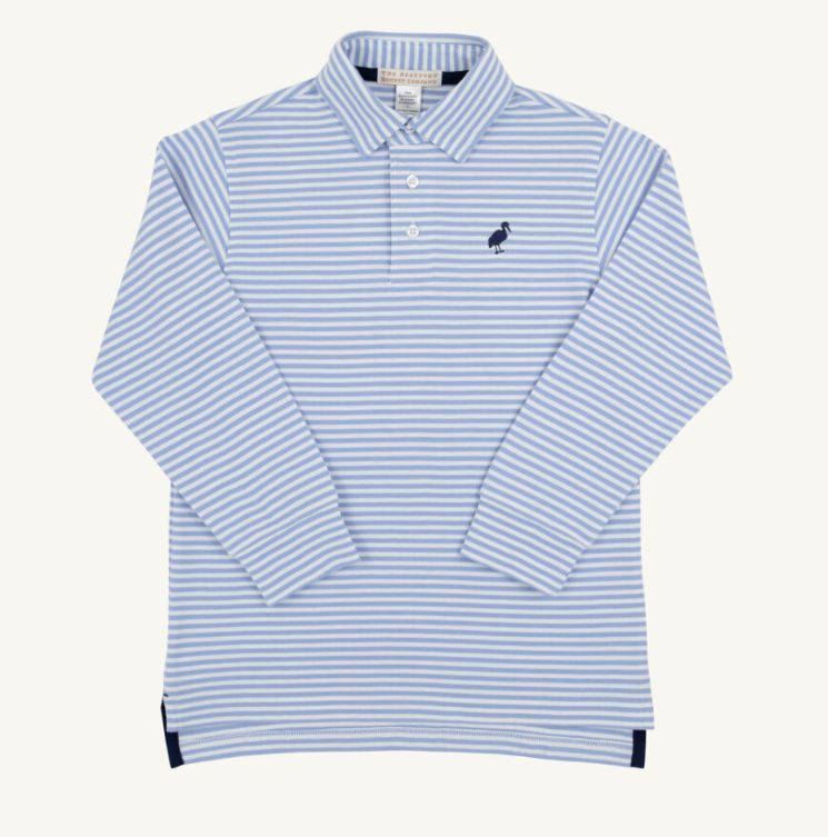 Prim &amp; Proper LS Polo Park City Periwinkle Stripe