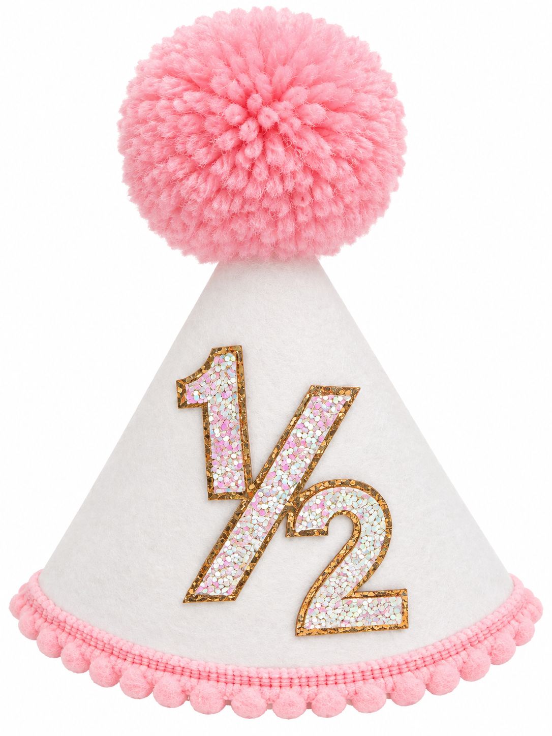 Pink White Glitter Half Birthday Hat