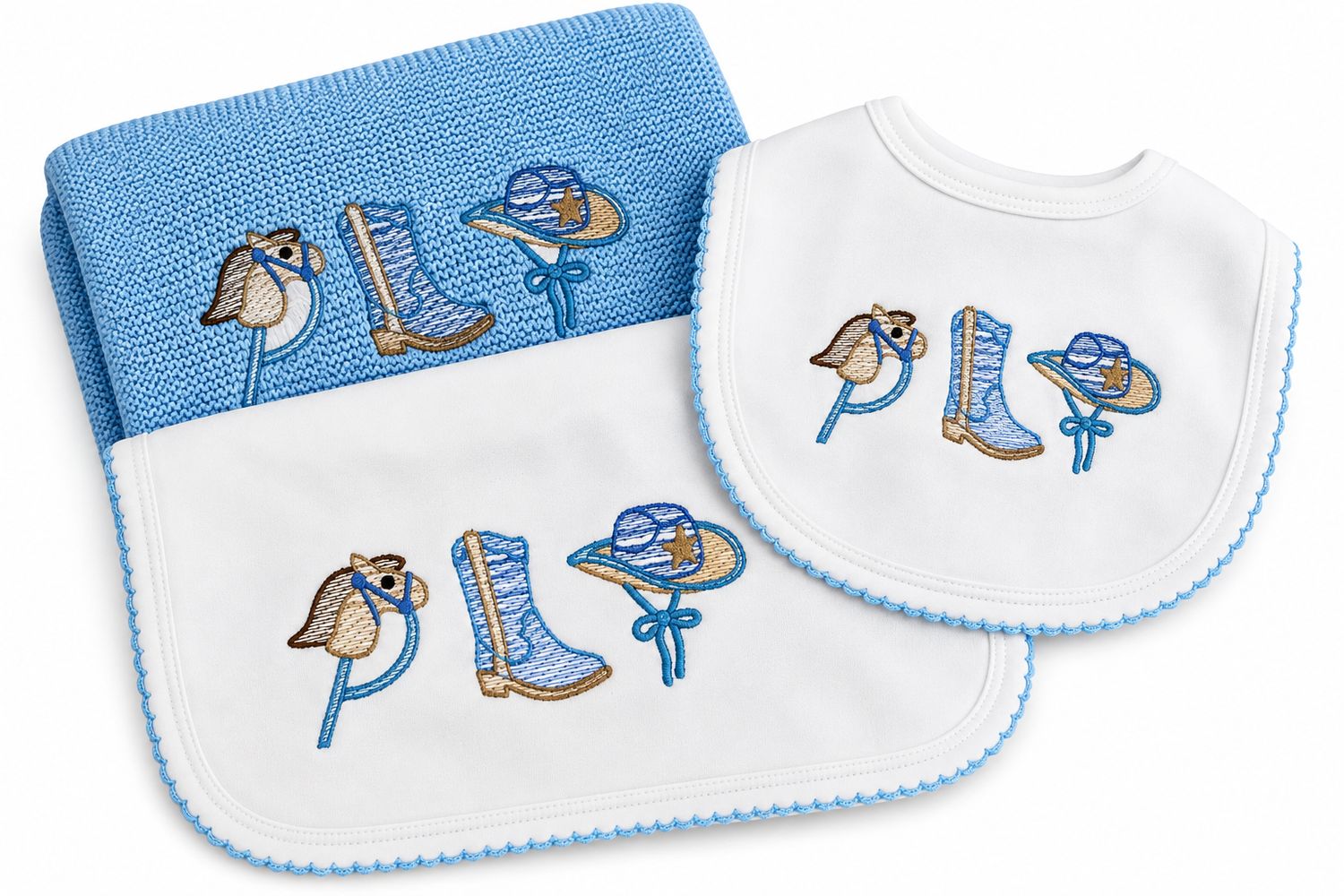 Cowboy Trio Bib &amp; Burp Cloth Set