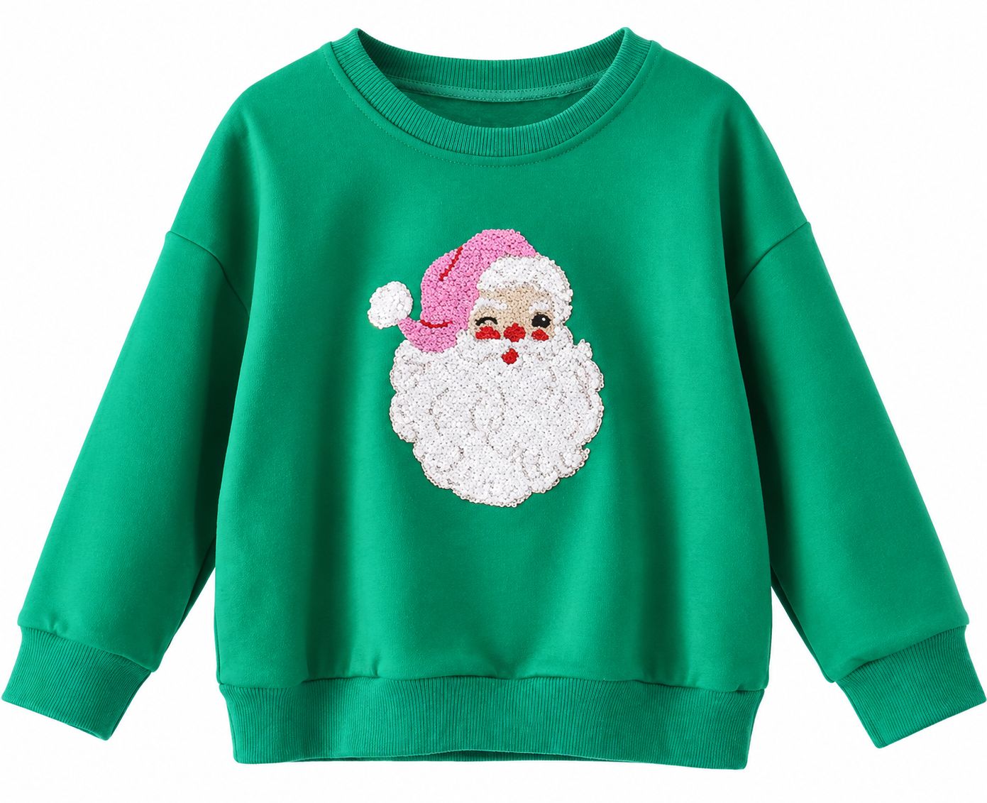 Girls Green Sequin Santa Sweatshirt