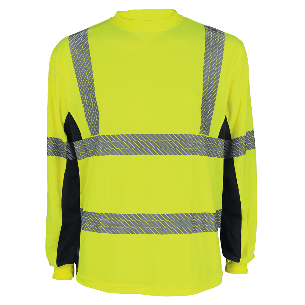 GGS FrogWear® HV Premium Athletic High-Visibility Long-Sleeved Shirt with Breathable Black Mesh - GLO-225LS