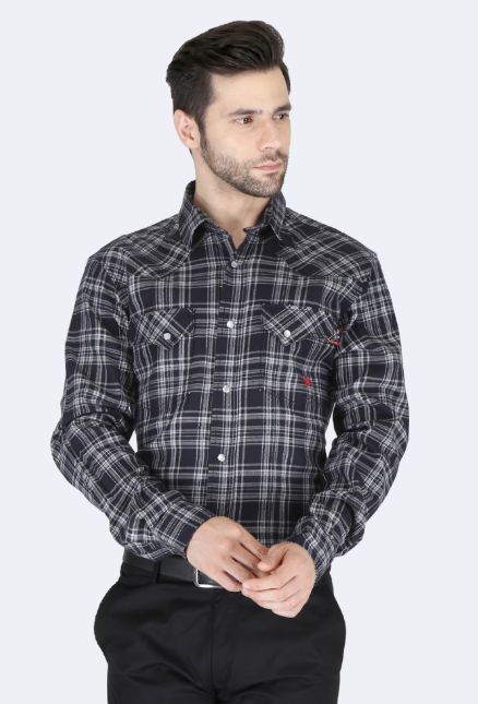 Forge Fr Men&#39;s Black Plaid Long Sleeve Shirt - MFRPLDS232