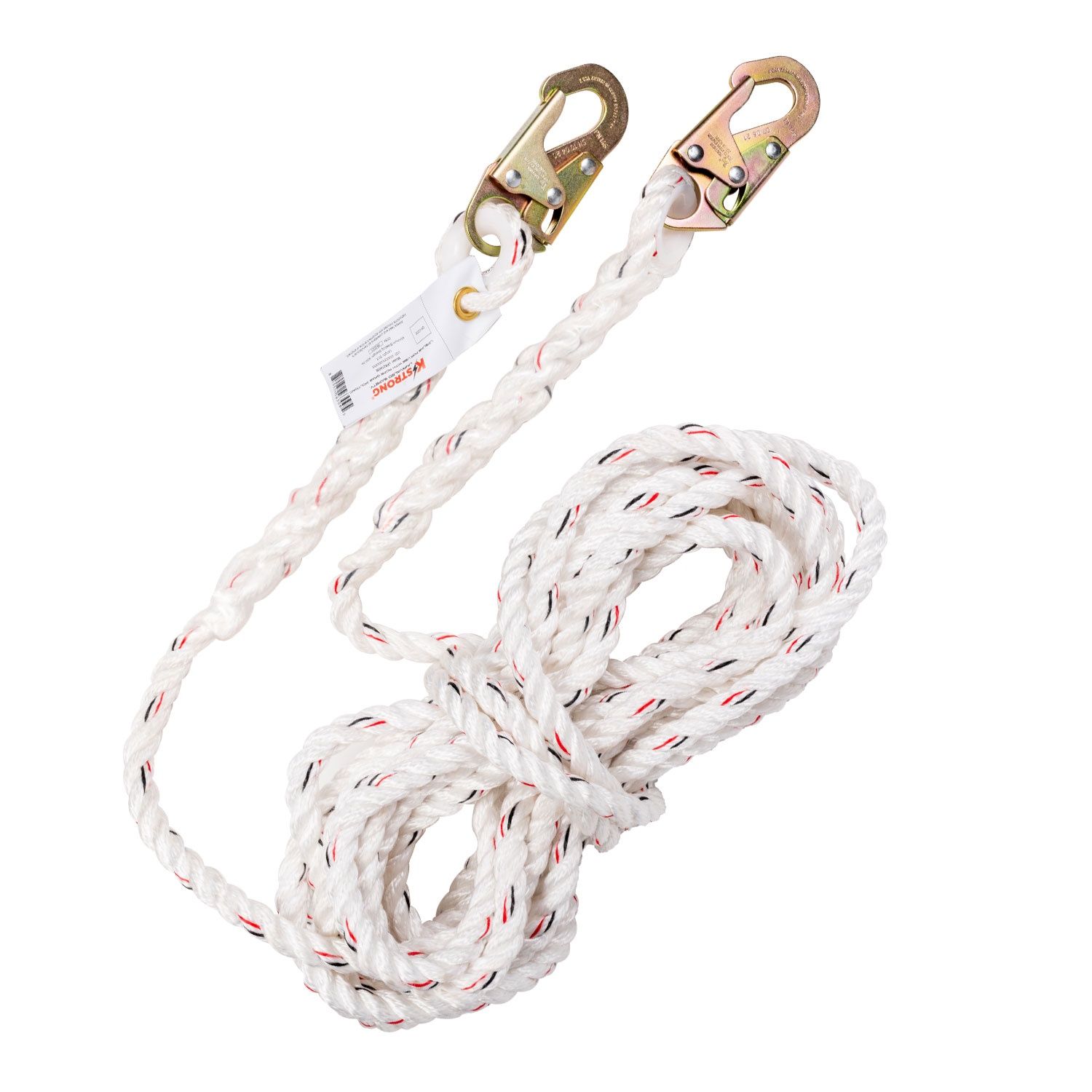 KStrong Vertical White Polydac Rope Lifeline with Snap Hooks at Both Ends, Legnth: 25 ft.