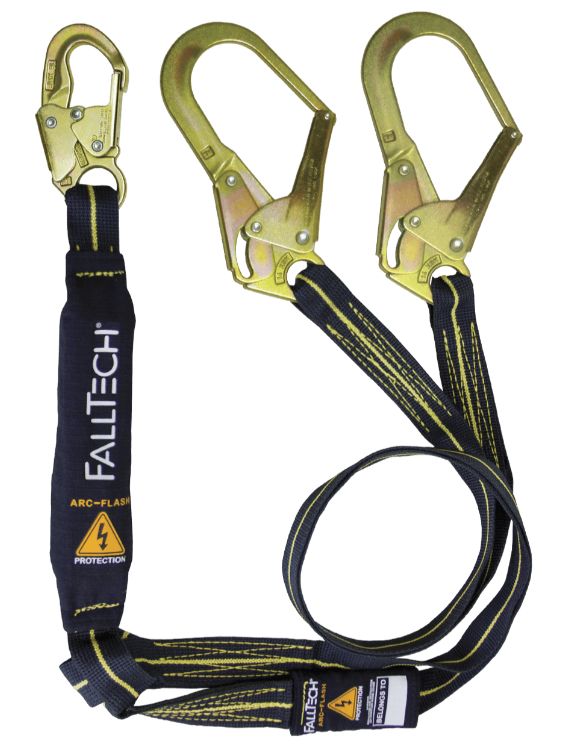 Falltech 6&#39; Arc Flash Energy Absorbing Lanyard, Double-leg with Steel Connectors #8242Y3AF