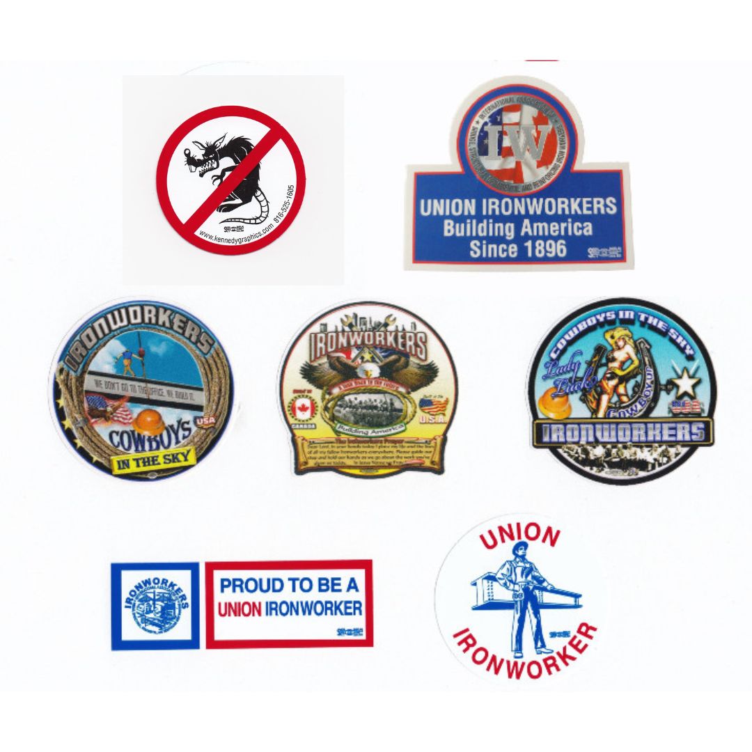 Union Hard Hat Sticker Mix 3 - Ironworkers Build It