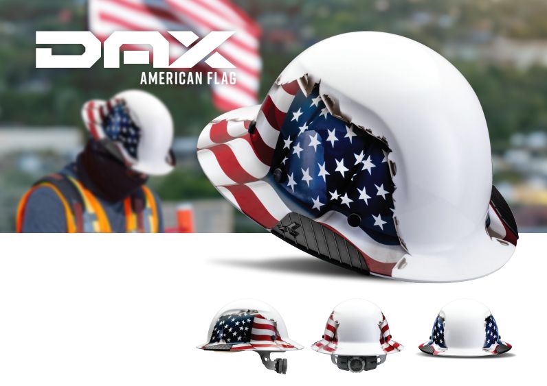 Lift Dax Fiber Resin Full Brim Hardhat, TYPE: American Flag