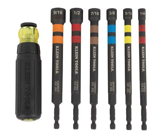 Klein Tools Hollow Magnetic Color-Coded Ratcheting Power Nut Driver, Six Sizes, 7-Piece