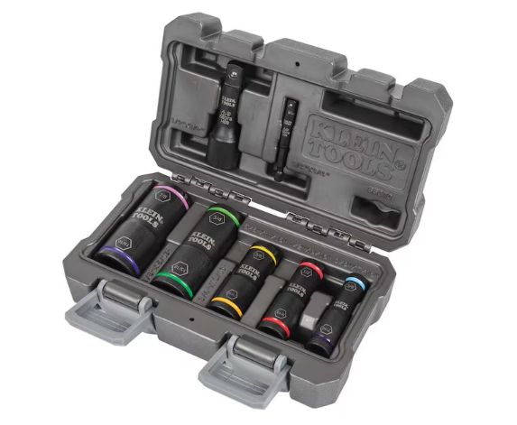 Klein Tools 1/4&quot; Hex, 1/2&quot; Square; 3/8 x 7/16&quot;, 1/2 x 9/16&quot;, 5/8 x 11/16&quot;, 3/4 x 13/16&quot;, and 7/8 x 15/16&quot; Drive