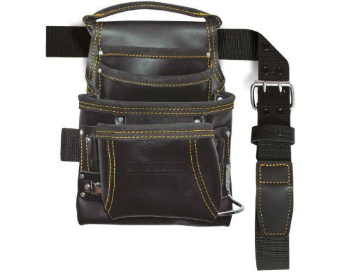 Sitegear 10-Pocket Carpenter&#39;s Top Grain Leather Nail and Tool Bag with Belt #51-10113-TSB