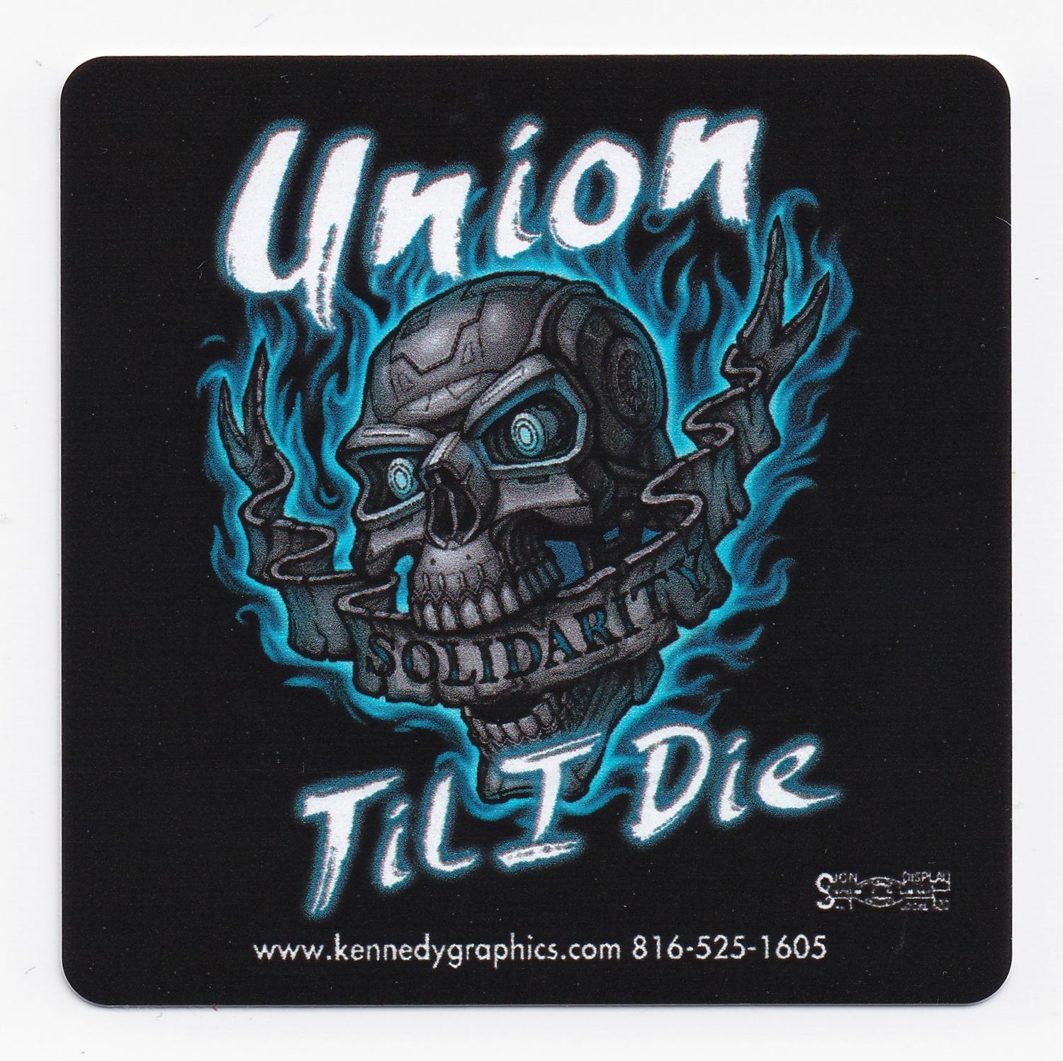 Union Til I Die Skull w/Blue Flames Hard Hat Sticker #S108