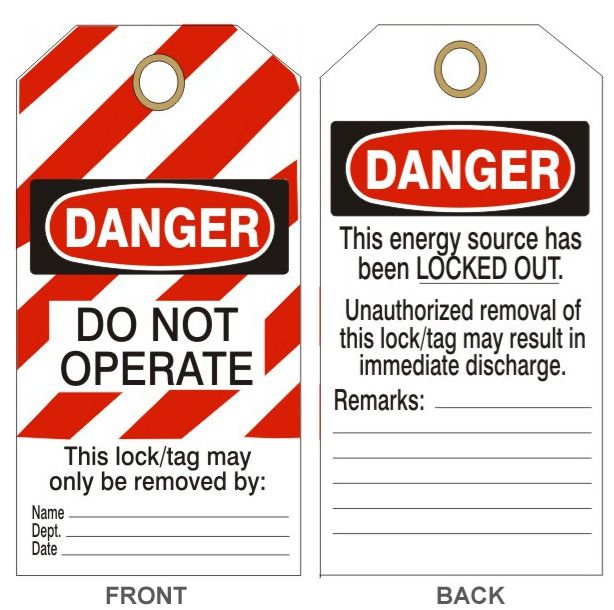 Brady Lockout Tags, Danger: &quot;Do Not Operate&quot;, Striped Cardstock, 5 3/4&quot; x 3&quot;, Red/Black/White, 25/Pk #65452